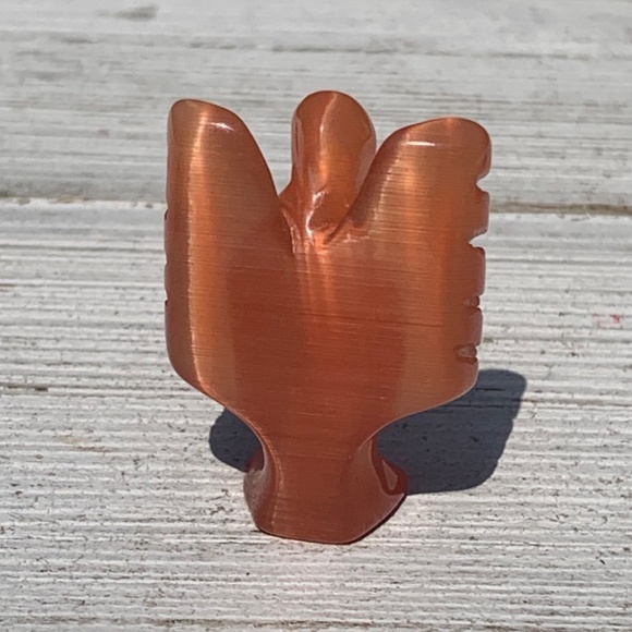 1.75" Orange Optic Glass Cat's Eye Guardian Angel Figurine Feathered Wing Figure - Picture 3 of 6